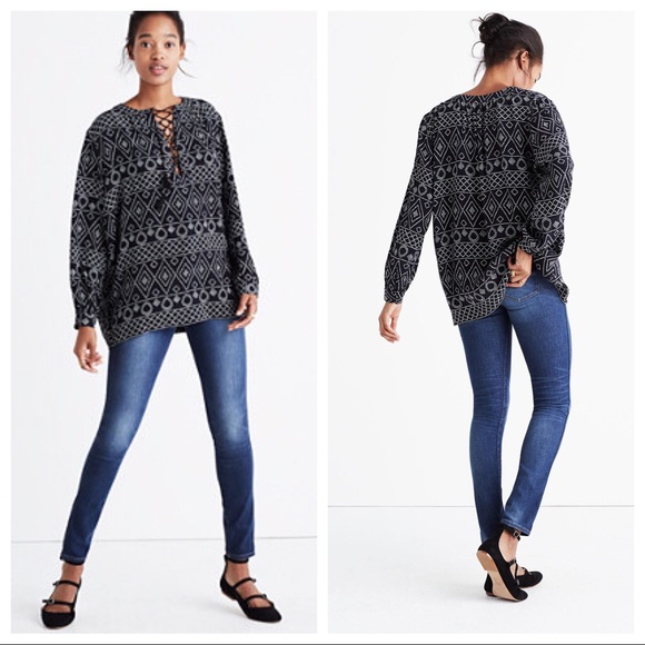 Madewell Tops - MADEWELL | Lace Up Peasant Blouse Caravan Print